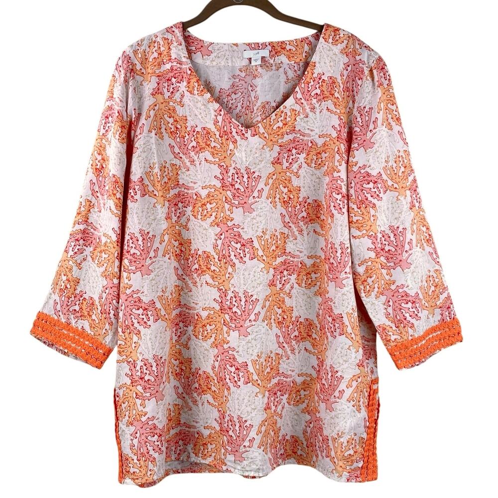 J. Jill Linen Cotton Tunic Size M Coral Beach Resort Cruise